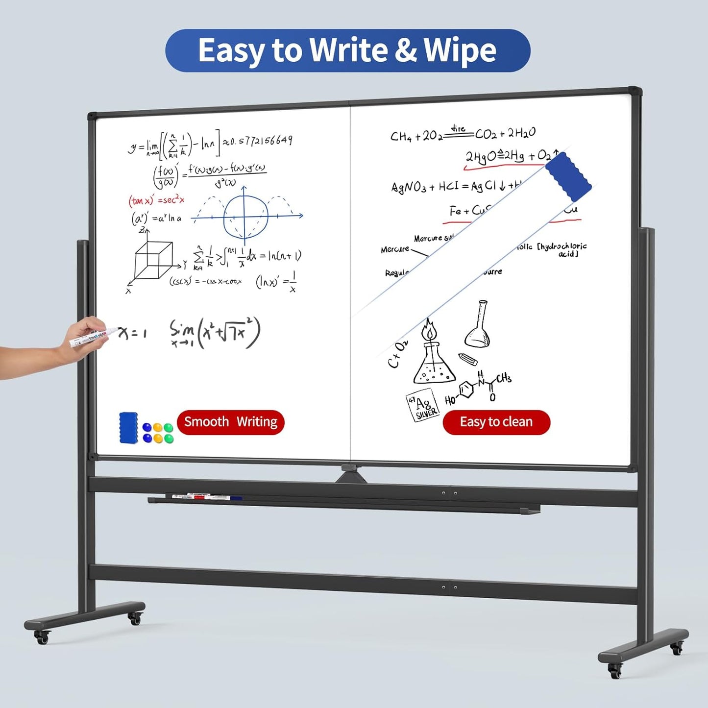 Skiennix Double-Sided Rolling Whiteboard - 72 x 48 Inches Magnetic Dry Erase Board on Wheels