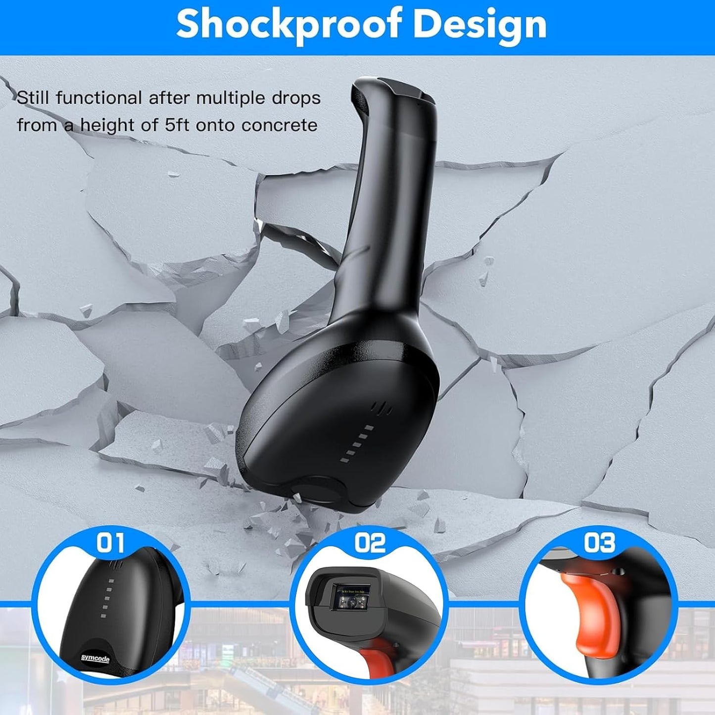 Symcode USB Barcode Scanner - Handheld Wired Scanner with Long USB Cable for Mobile Payments & Retail