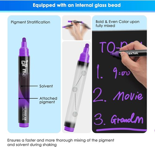 Maxtek Neon Dry Erase Markers - Vibrant Window & Glass Markers | Low Odor, Bullet Tip, 9 Count