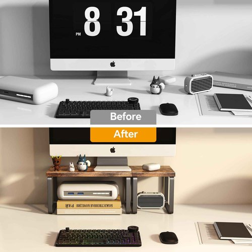 2 Sets Wooden Desktop Organizer Shelf, 2-Tier Adjustable Freestanding Bookshelf Desk Shelf, Stackable Desk Organizer for Office, Dorm, Bedroom, Space Saving, Easy Assembly, Rustic Brown (2 Pack)