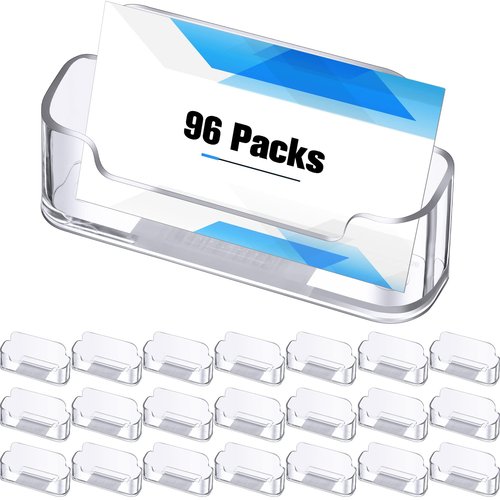 Bucherry Acrylic Business Card Holder Clear Desktop Business Card Holder Display Desk Stand for Office Exhibition Paper Brochure Supplies(24 Pieces)