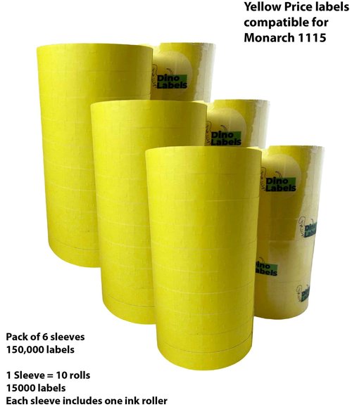 1115 Pricemarking Labels Compatible for Monarch 1115 (15K) Labellers, 6 Sleeves = 90000 Labels (Yellow 6 Sleeve)