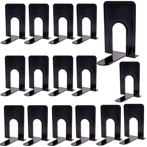 8 Pairs 16 Pieces 8.3 x 5.1 x 6.5 Inch Metal Bookends, KINJOEK Heavy Duty Book Support with Anti Slip Pads for Books, Magazines, DVDs, Perfect for Home, Office, School, Library, Black