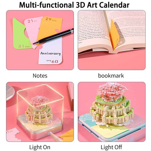 EMANNON Time Piece Calendar 2025, Time Piece Desk Calendar With LED Light, DIY Tear-Away Timepiece Calendar 3D Memo Pad Paper Carving Notepad