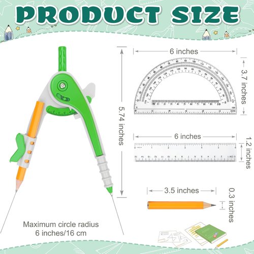 Skiennix 36-Pack Math Compass & Protractor Set - Durable Plastic Rulers & Pencils for Geometry