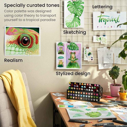 ARTEZA Alcohol Markers Set of 36 Tropical Tones, Medium Chisel and Brush Nib, Dual Tip Brush Markers for Drawing and Sketching