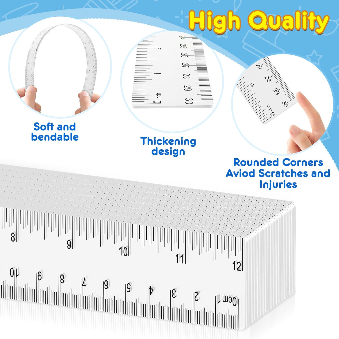 32 Pack Clear Plastic Ruler 12 Inch, Rulers Bulk for Classroom, Transparent Ruler with Centimeters and Inches, Kids Metric Ruler for School, Ideal Back to School Office Home Supplies