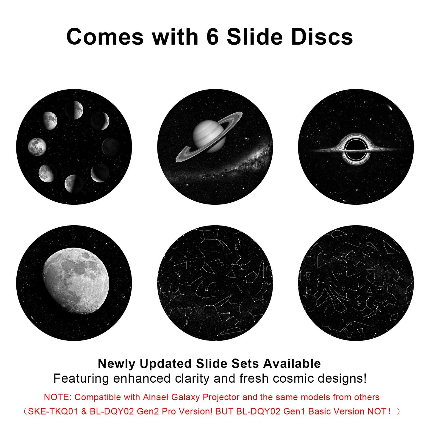 Ainael Galaxy Projector Disc – Ultra HD Projector Slide, Compatible Galaxy Projectors and Model SKE-TKQ01 & BL-DQY02 Projectors – 6 Disc Set