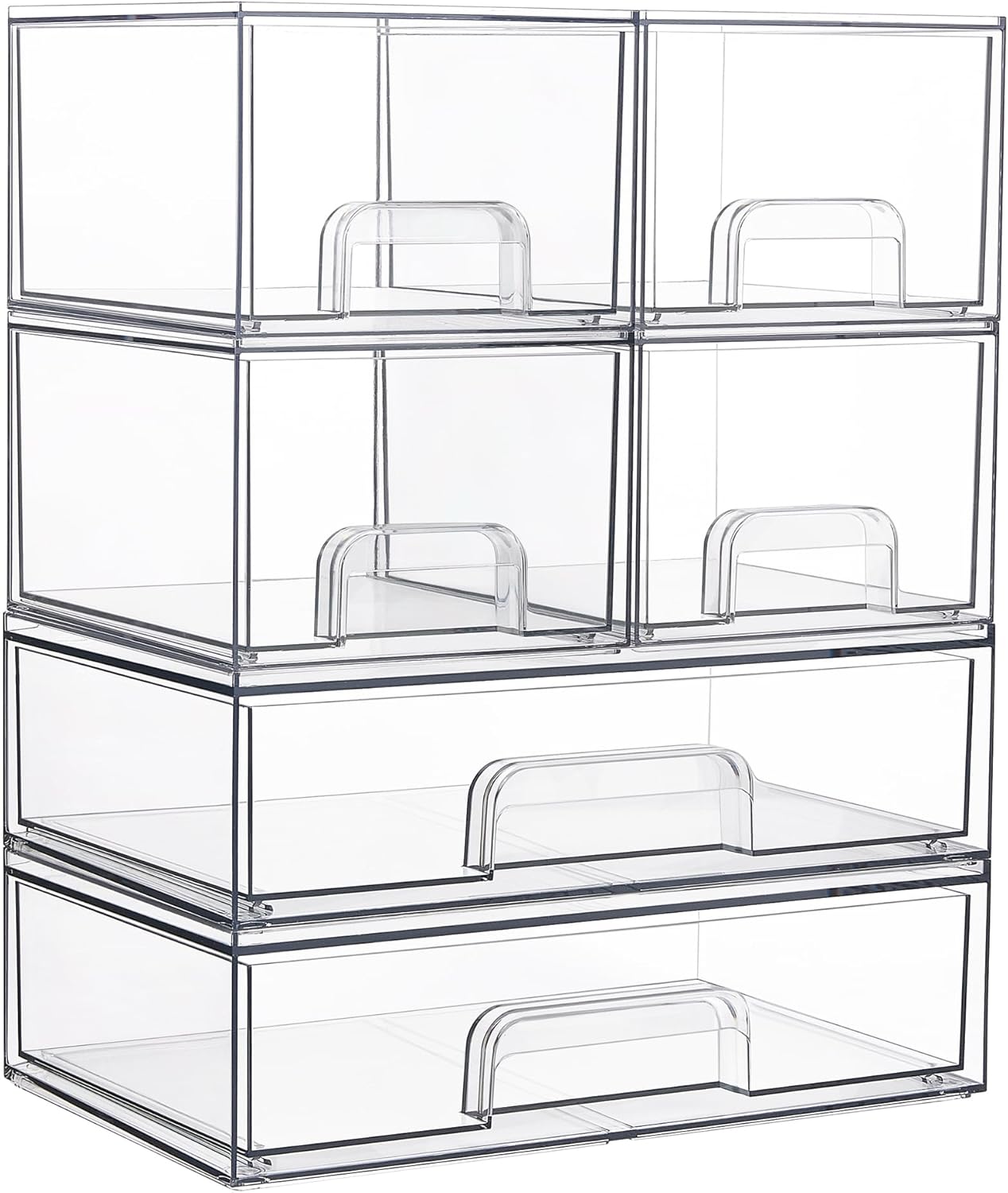 Vtopmart Stackable Storage Drawers - Clear Plastic Organizer Bins for Bathroom & Pantry | Set of 6
