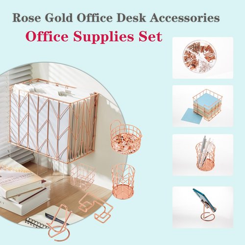 Fei Bi Hanging Rose Gold File Organizer, equipped with a 6-piece set of rose gold desktop accessories