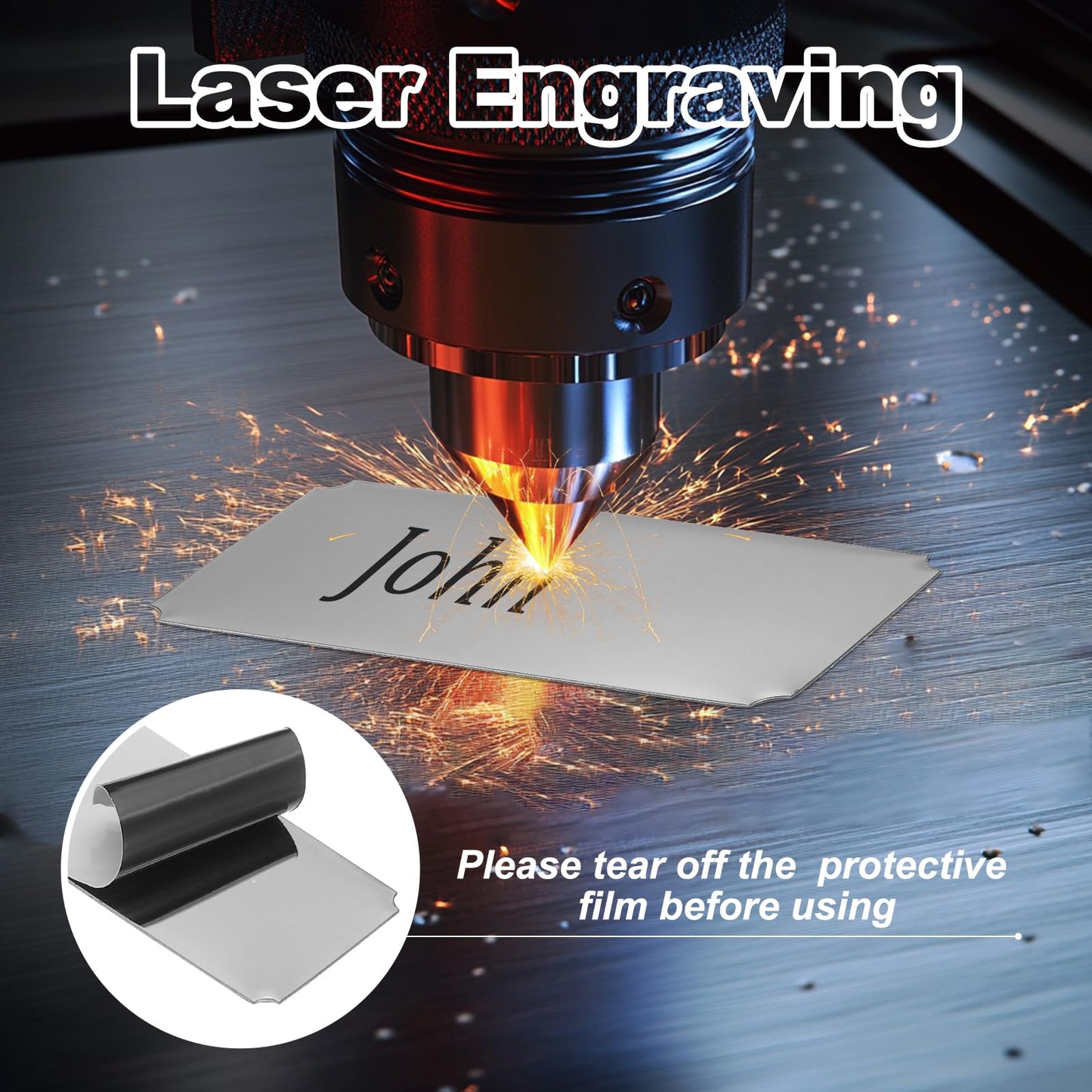 PATIKIL 6"x2.5" Stainless Steel Laser Engraved Mount Metal Name Plate, 20 Pack Self Adhesive Sign Personalized Custom Blank Plate for DIY Laser Printing, Notched Corner Silver