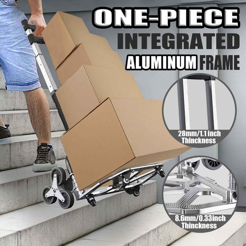 Stair Climbing Cart, 330LB Capacity Collapsible Stair Climber Cart,Cart for Stairs with Bungee Cord and Swivel Wheels 50L Shopping Bag,Hand Trucks for Moving Shopping, Office Use