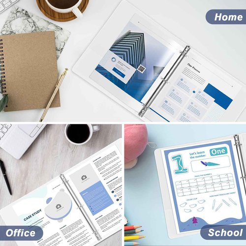 WEYIU 1 inch 3-Ring Binder, 1" Round Ring Binder with 2 Interior Pockets, Holds 8.5'' x 11'' Paper, Clear View Binders for Office, Home, and School Use (White,8-Pack)