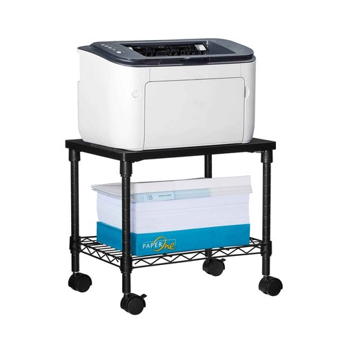 SONGMICS 3 Tier Wide Printer Stand with Wheels, Rolling Printer Table Cart with Metal Storage Shelf, for Home and Office, 16.1 x 12.2 x 15 Inches, Black ULGR301B01