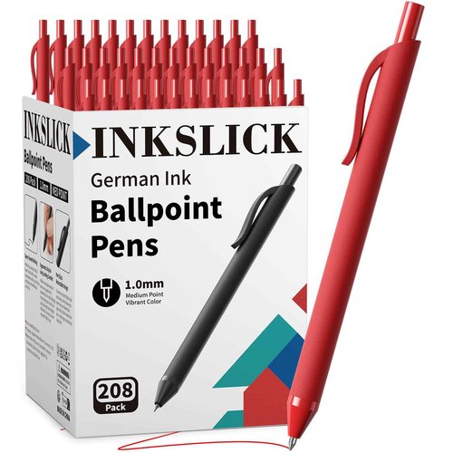 208 Pack Red Pens - Bulk Pens, Medium Point Ballpoint Pens, Smooth Ink, 1.0MM Retractable Click Pen for Waitress, Server, Office Red Ink