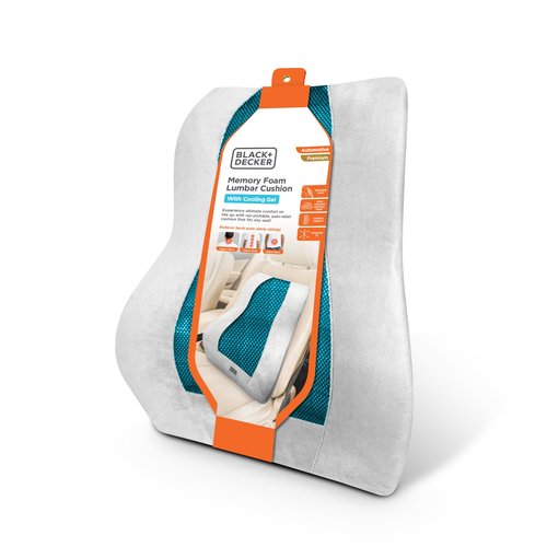 BLACK+DECKER Memory Foam Lumbar Support Pillow with Cooling Gel – High Back Lumbar Cushion for Office, Car, Wheelchair & Airplane – Ergonomic, Pain Relief, Adjustable Strap, Washable Cover,Grey/Black