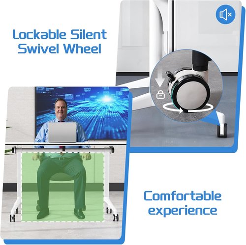 Movable Folding Conference Table - Modern Rectangular Design with Wheels | White, 47.2in for Office & Training Rooms