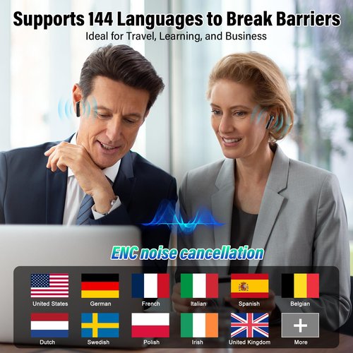 AI Translation Earbuds Real Time, 144 Language Translator Earbuds 3-in-1 Translation Headphones for iPhone and Android with 6 Translation Modes, Translating Device for Travel/Business/Learning, Black
