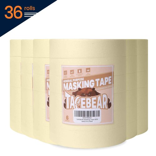 TAPEBEAR General Purpose Masking Tape Beige White 0.94 Inches x 60 Yards, Bulk Painters Tape for Painting, Labeling, DIY Arts Crafts, Home Office School Projects, 36 Rolls