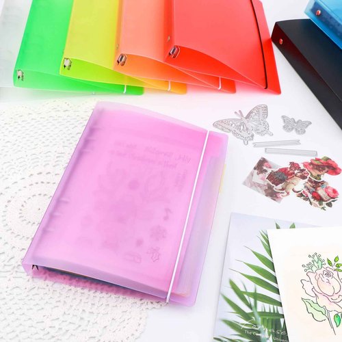 BAOFALI 8Pcs /Set A5 6 Ring Binder Cover Clean Transparent Soft PVC for Refillable Notebook Shell withMatte surfaceforStamp & Die Storage (8 Colors)