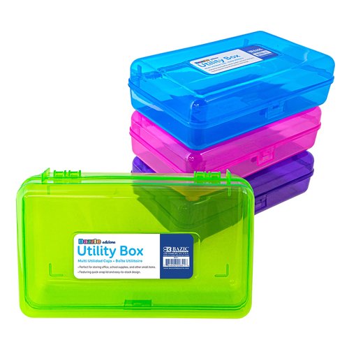 BAZIC Plastic Pencil Case Utility Storage Box, Bright Color, Multi Purpose Organizer for Pens Pencils, 24-Pack