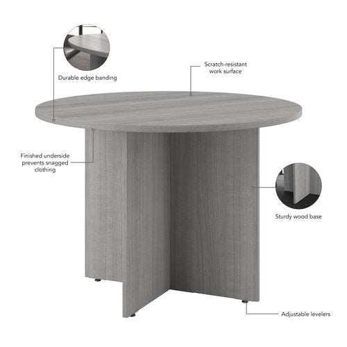 Bush Business Furniture 42-inch Round Conference Table with Wood Base, Circular Meeting Room Desk for 4 Users, Platinum Gray