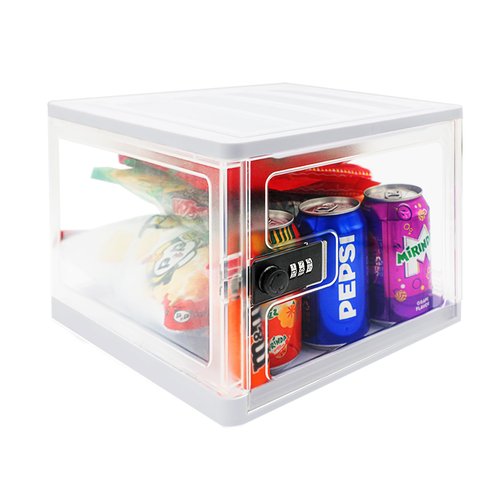 Lockable Storage Box for Safe Medication, Medicine Lock Box Storage Cabinet Organizer, Combination Lock Box for Food Safe, Tablet Phone Locked Box with Code for Home, Office, School Safety, White