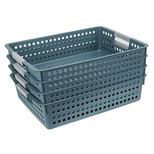 Turn in Trays Classroom, 4Pcs Paper Trays for Classroom, Book Baskets for Library, Drawers, Office, Home (New Blue)