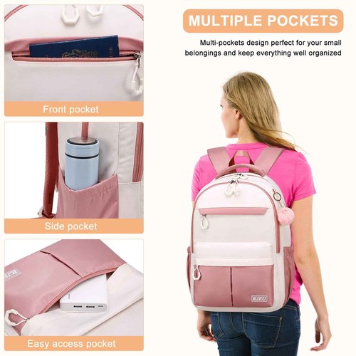RJEU School Backpack for Teen Girls & College Students - 17.3 Inch Cute Anti-Theft Bookbag with Large Ergonomic Design, Middle High School Bag Travel Laptop Backpack