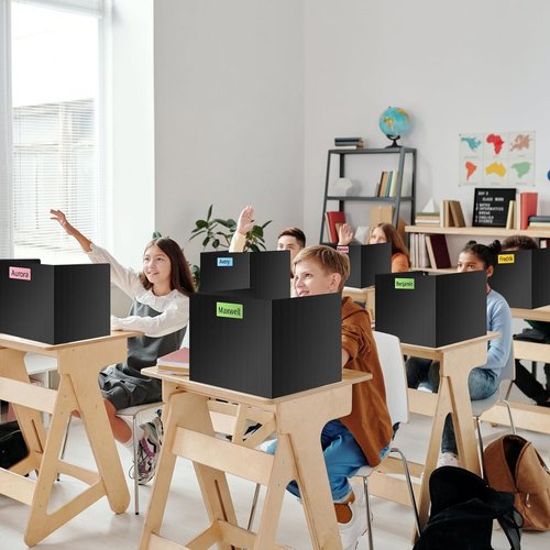 Skiennix 24 Pack Black Desk Dividers - Durable Waterproof Privacy Shields for Students | Includes 10 Extra Labels