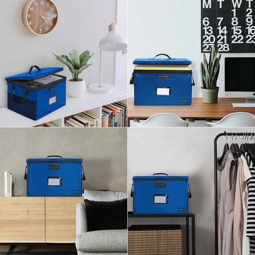 DEEGO Fireproof Document Box Black and Fireproof Document Box Blue,Water-Resistant File Organizer Box with Lock, Portable File Box with Handle Document Safe