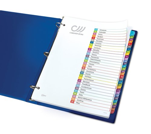 Avery 1-31 Tab Dividers for 3 Ring Binders, Customizable Table of Contents, Multicolor Tabs, 1 Set, 12 Packs (11846)