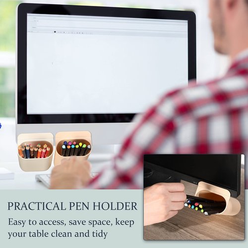6 Pcs Adhesive Pencil Holders for Desk Attachable Deskside Pen Holder Computer Monitor Desktop Pencil Organizer Space Saving Universal for Home Office Essentials Teacher Supplies School Dorm Rooms