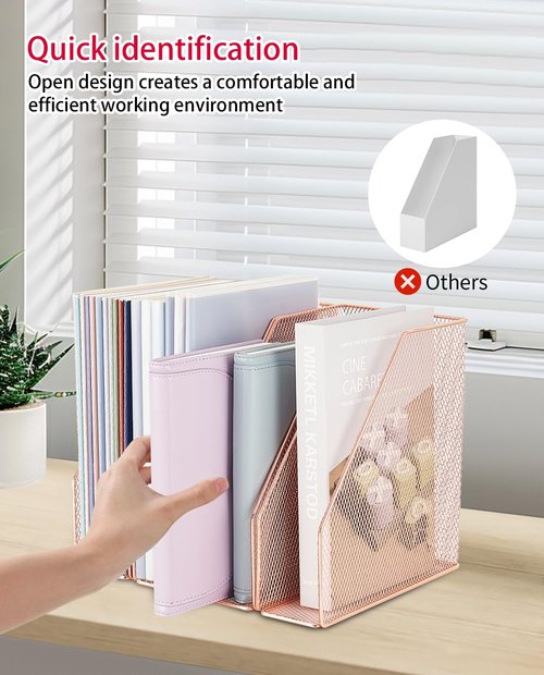 AUPSEN File Organizer for Desk, 4-Pack Desk Accessories & Workspace Organizers, Magazine File Holder, Mesh Desktop Organizer for Home Office (Rose Gold)
