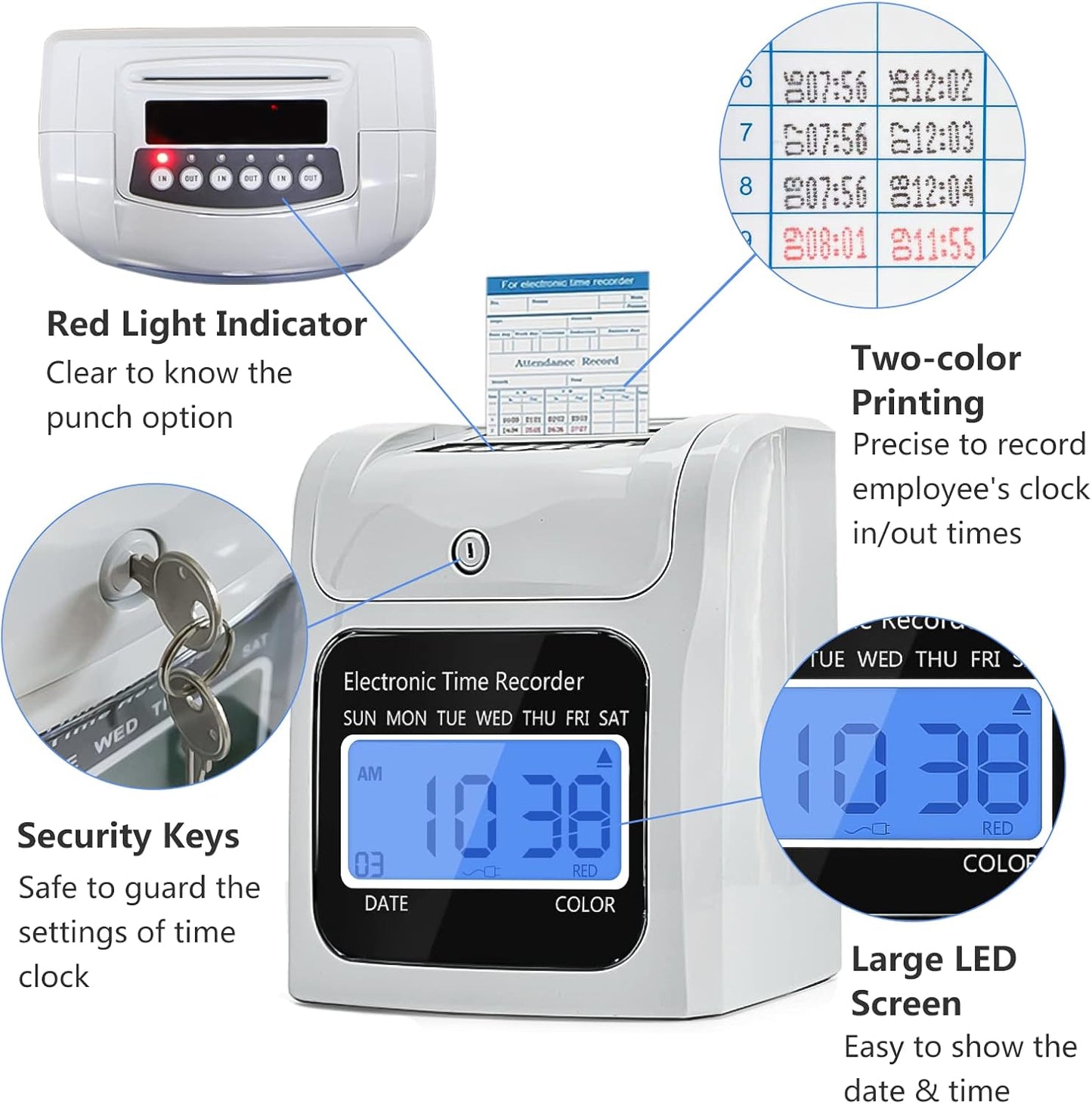 TooCust Time Clock for Small Business - Auto-Align Punch Machine with 50 Time Cards & Security Keys