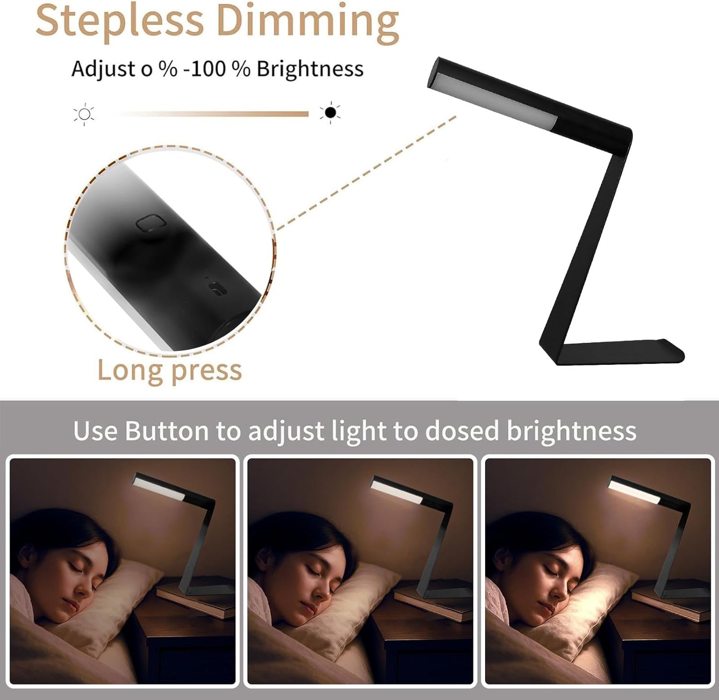 Skiennix Magnetic Portable Desk Lamp - 3-Color Dimmable Rechargeable Mini Table Light for Bedroom & Office