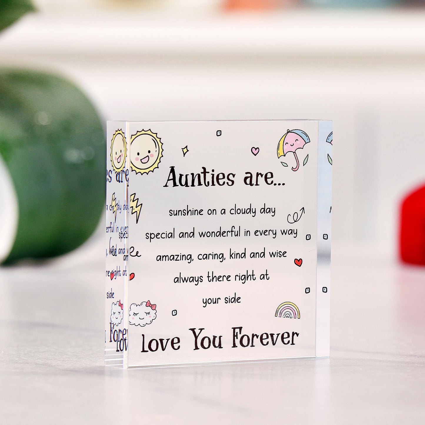 VELENTI - Cute Auntie Birthday Gifts - Elegant Decorative Acrylic Gifts for Auntie - Engraved Symbol Sculpture - Shatter-Resistant, Compact Design