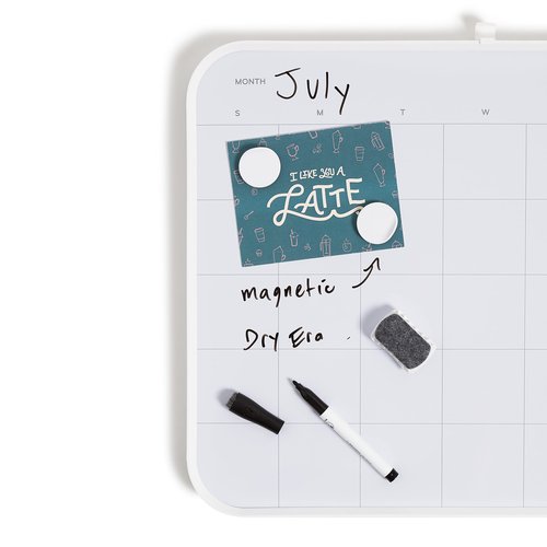 U Brands Modern Bevel Dry Erase Calendar White Board Value Pack, Office Supplies, Includes Markers, Magnets, Eraser, 16” x 20”