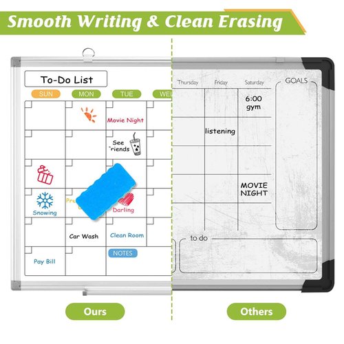 Dry Erase Calendar Whiteboard for Wall, 24" x 18" Magnetic Monthly White Board Calendar, Hanging Double-Sided White Board for Planning, Memo, School, Home, Office