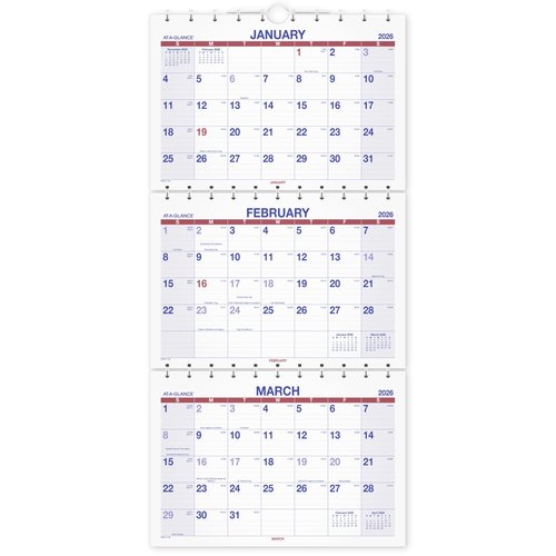 AT-A-GLANCE 2026 Wall Calendar, 12" x 26.5", Large, Three-Month, Move-A-Page (PMLF112826)