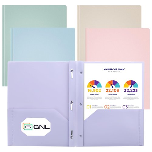 GNL Plastic Folders with Pockets and Prong, Pack of 5, Muted Pastel Colors, Heavy Duty 2 Pocket File Folders Letter Size, Folders with Prongs for School, Home, and Office