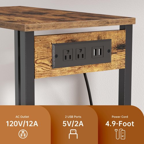 Printer Stand with Charging Station, 49" Tall 4-Tier Printer Stand with Storage, Large Printer Table for Home Office, Kitchen, Living Room, PrinterCart Beside Desk for Printer, Scanner (Rustic Brown)