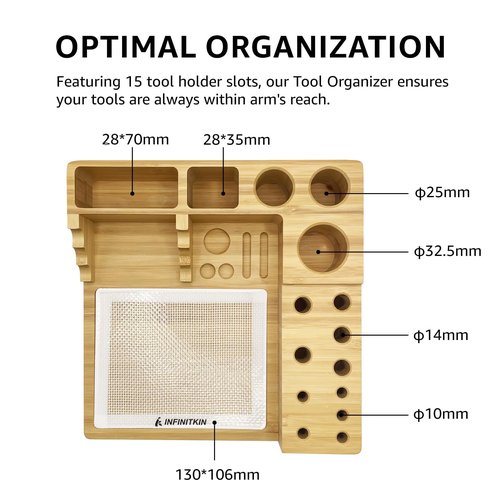 INFINITKIN Bamboo Desk Organizer, Wax Carving Tools Holder with Non-stick Silicone Mat Pad for 4-Claw Pick-up Tool, Cotton Swabs, Pens, and Tool Accessories -Great for Temporary Small Tool Projects