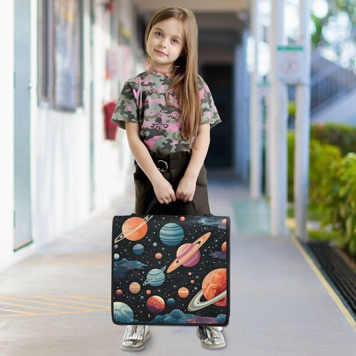 ARGTILDN Space Planet Astronomy 3 Ring Zipper Binder with Handle 1.5 inch Binder Organizer, Multi Pockets Office File Folder with Shoulder Strap 500 Sheet Capacity