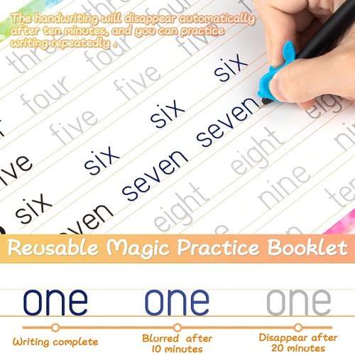 Magic Practice Copybook - Reusable Writing Practice Book for Kids Age 3-8 | 4 Books with Pens