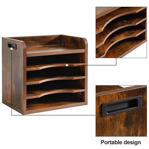YMYNY Desktop File Organizer with Handle, Document Letter Mail Tray Sorter with 3 Adjustable Shelves, 5 Tiers Paper Holder for School Home Office Desk, Rustic Brown,13.4 * 12.4 * 9.06" UHBC006H