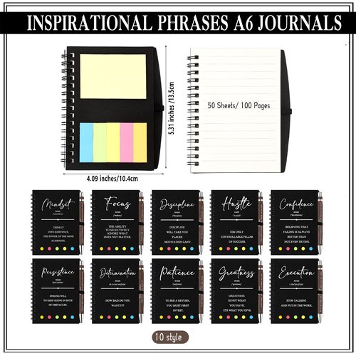 TecUnite 80 Pcs Motivational Spiral Notebooks with Sticky Notes Bamboo Pen Bulk Inspirational Journals Employee Appreciation Gifts for Teacher Team Coworker Colleagues Volunteer Nurse Staff (Black)