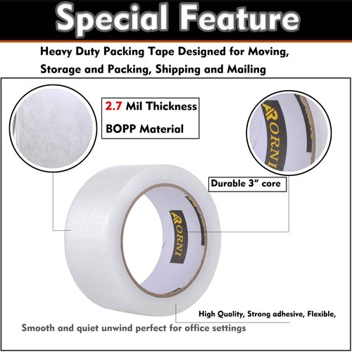 Clear Packing Tape Heavy Duty Refill Rolls Sealing Great for Packing Box Shipping and Moving Supplies Packaging 36 Rolls 1.88" x 65 Yards 3" Core 2.7 Mil Thick Adhesive