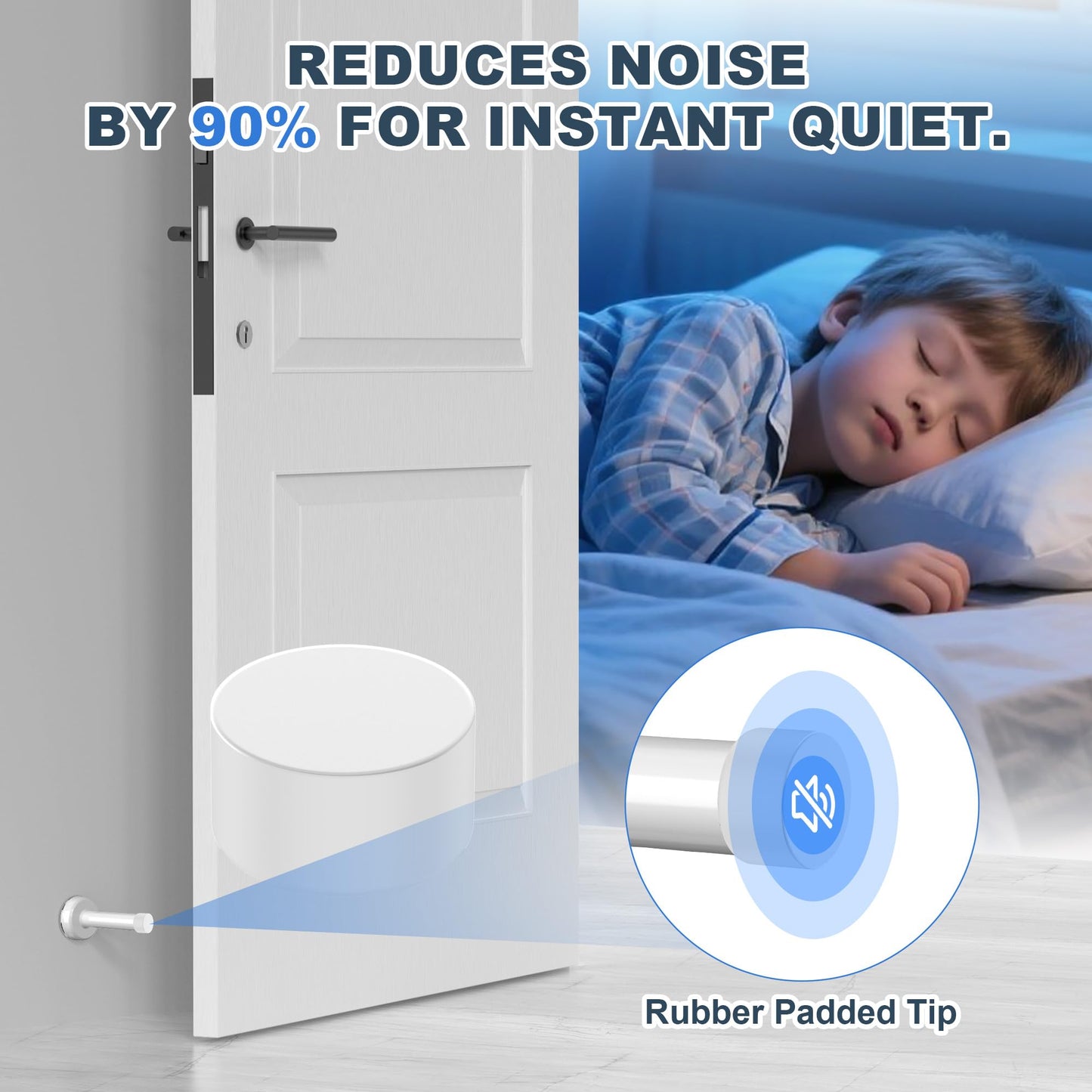 2 Pack Door Stops, Stainless Steel Door Stoppers, No Drilling Door Stops for Bottom and Top of Door, All White