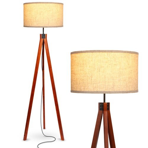 Brightech Eden Tripod Floor Lamp, Dimmable Standing Lamp with Solid Wood Legs for Bedroom Reading, Tall Tree Lamp for Offices, Modern LED Lamp for Living Rooms, Great Living Room Decor - Havana Brown